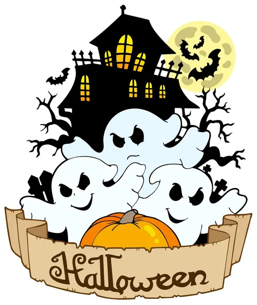 Halloween banner met drie geesten — Stockvector