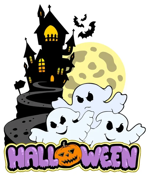 Tema de Halloween com três fantasmas — Vetor de Stock