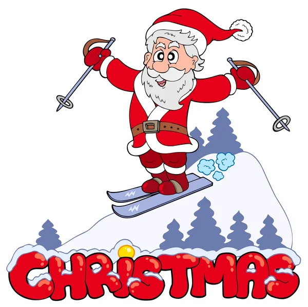 Рождественский знак с лыжами Санта — стоковый вектор