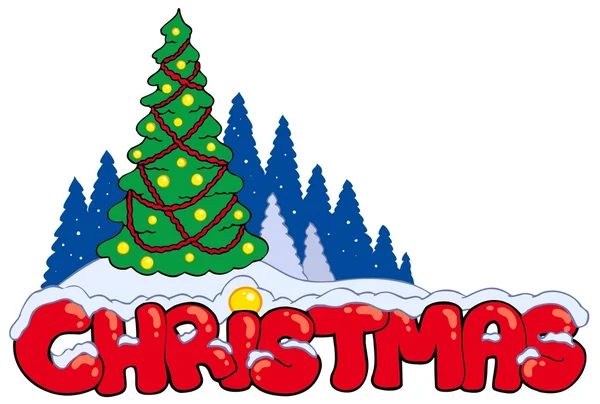 Χριστούγεννα σημάδι με δέντρο — Διανυσματικό Αρχείο