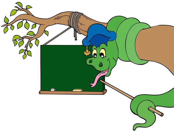 Snake teacher with table on tree — Stock Vector