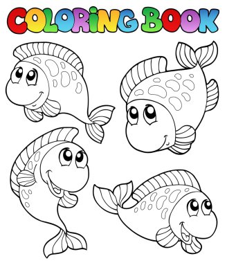 Coloring book with four fishes clipart