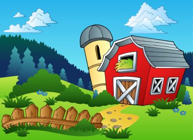 Landscape with farm and fence clipart