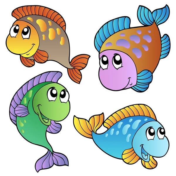 Four cartoon fishes — Stock Vector