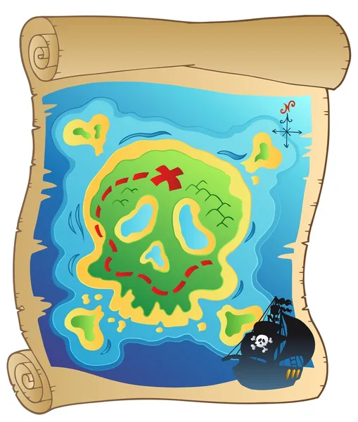 Perkamen tua dengan peta bajak laut - Stok Vektor
