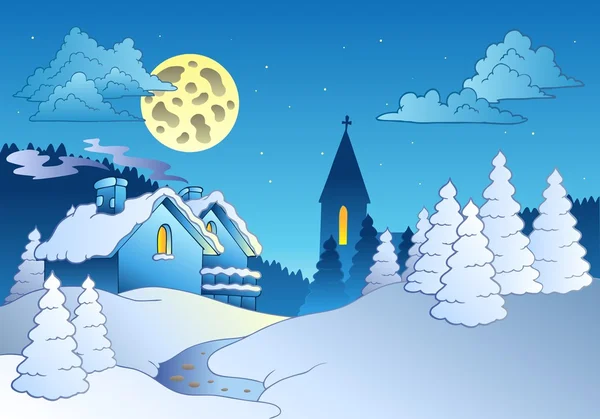 Malá vesnice v zimě — Stockový vektor