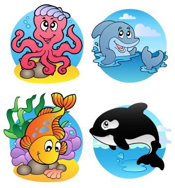 Various aquatic animals and fishes clipart