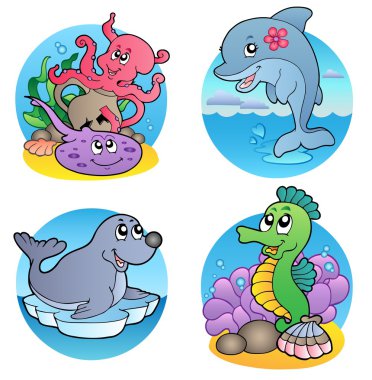 Various water animals and fishes 1 clipart