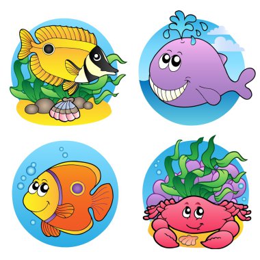 Various water animals and fishes 2 clipart