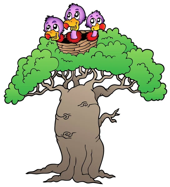 Tre piccoli avvoltoi nel nido — Vettoriale Stock