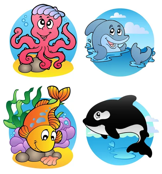 Vários animais aquáticos e peixes — Vetor de Stock