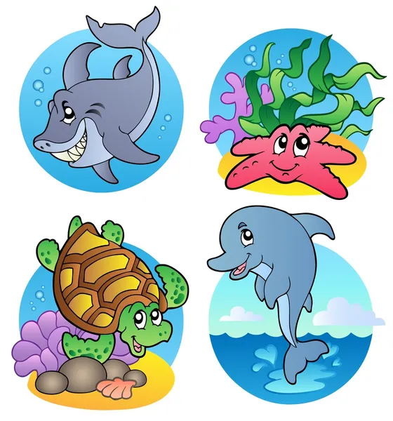Vari animali marini e pesci — Vettoriale Stock