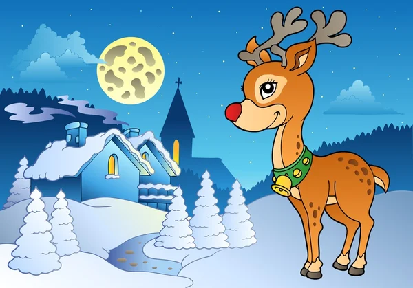 Young Christmas reindeer outdoor 2 — Stock Vector