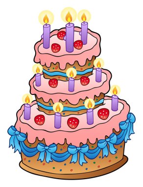 Cake with candles and ribbons clipart