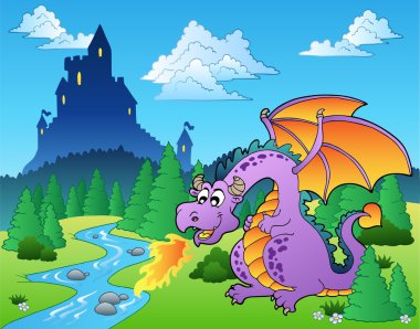 Fairy tale image with dragon 1 clipart