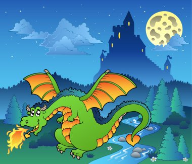 Fairy tale image with dragon 4 clipart