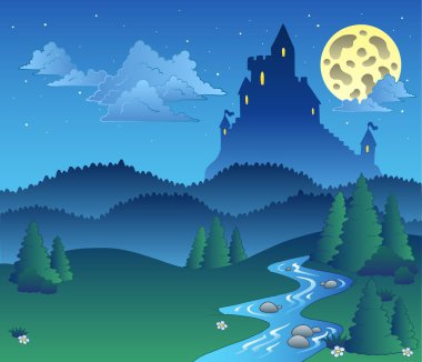 Fairy tale landscape at night 1 clipart