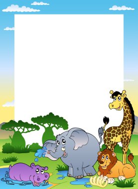 Frame with four African animals clipart