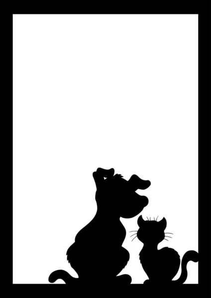 Cadre avec silhouette chat et chien — Image vectorielle