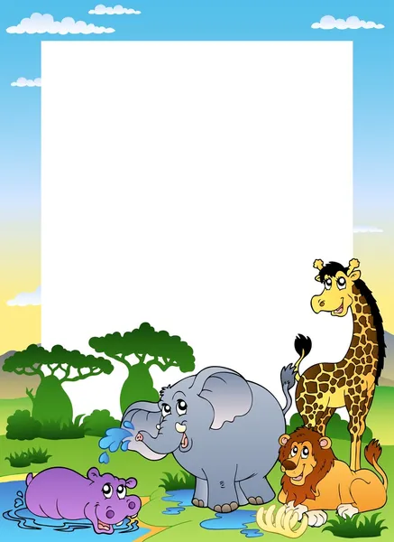 Cadre avec quatre animaux africains — Image vectorielle