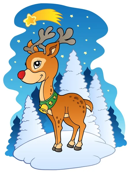 Christmas reindeer with comet — Stock Vector