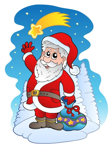 Santa Claus con cometa — Vector de stock