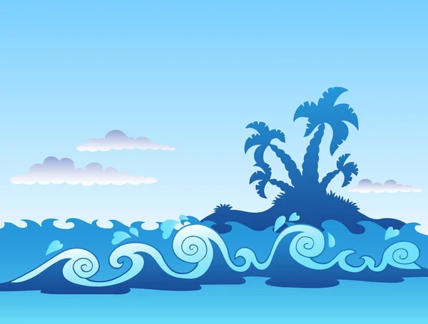 海景与棕榈岛和波 — 图库矢量图片