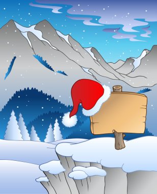 Christmas board in winter landscape clipart