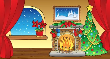 Christmas card with fireplace 2 clipart