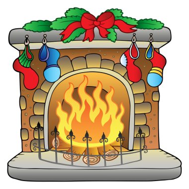 Christmas cartoon fireplace clipart