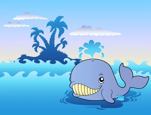Grande baleia dos desenhos animados no mar — Vetor de Stock