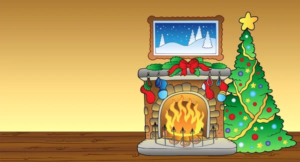 Weihnachtskarte mit Kamin 1 — Stockvektor