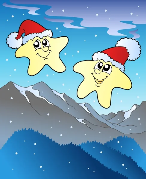 Estrelas de Natal com chapéus — Vetor de Stock