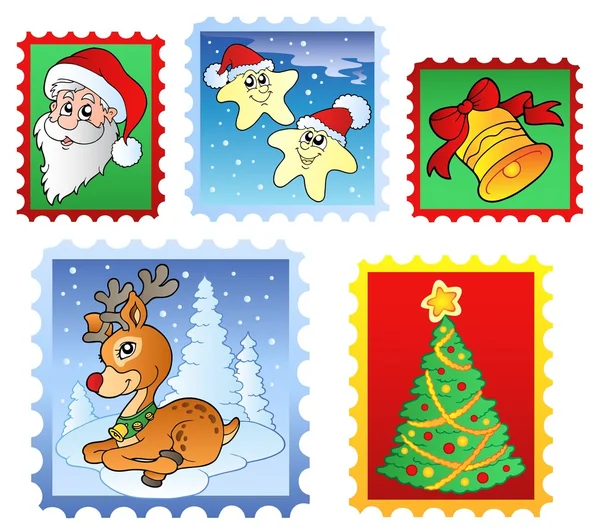 Különböző karácsonyi postai bélyegek 1 — Stock Vector