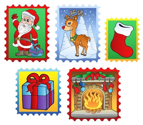 さまざまなクリスマスのポスト切手 2 — ストックベクタ