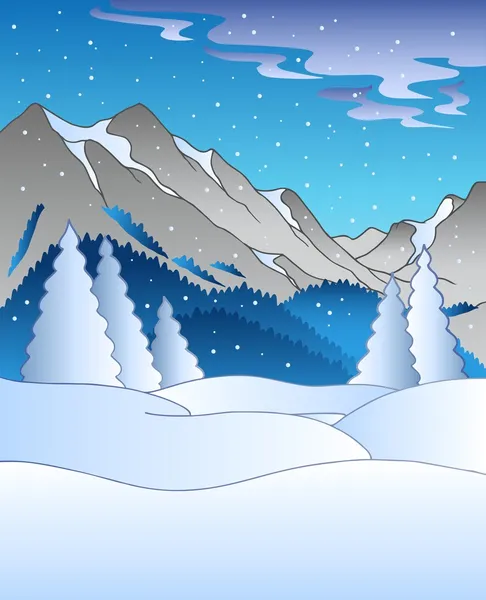 冬季风景与山 — 图库矢量图片