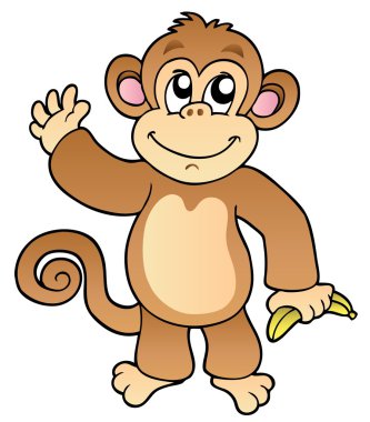 Cartoon waving monkey with banana clipart