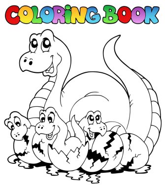 Coloring book with young dinosaurs clipart