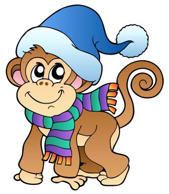 Cute monkey in winter clothes clipart