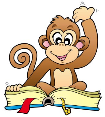 Cute monkey reading book clipart