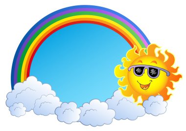 Rainbow with Sun and clouds clipart