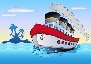 Steamship sailing in sea clipart