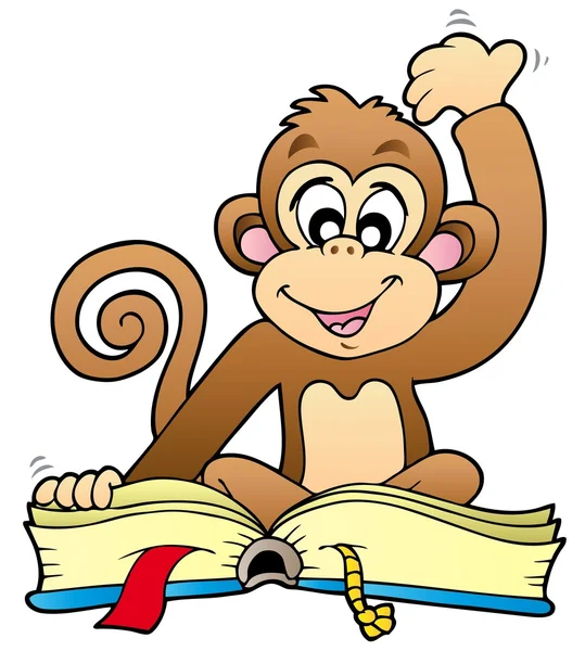Cute monkey reading book — Stock Vector