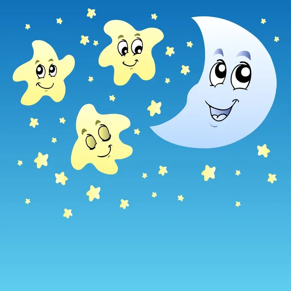 Cielo nocturno con estrellas lindas y Luna — Vector de stock