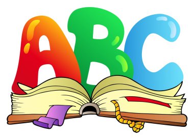 Cartoon ABC letters with open book - vector illustration. clipart
