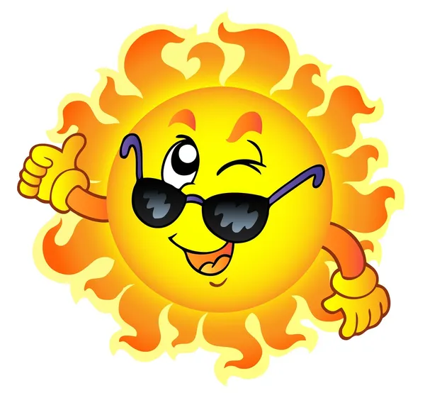 Fumetto ammiccante Sole con occhiali da sole — Vettoriale Stock