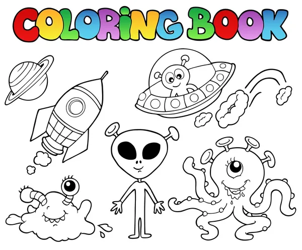 Desenhos animados aliens conjunto para livro de colorir fotomural •  fotomurais galáctico, ficção científica, coloração