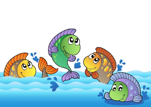 Cute freshwater fishes in river — Stock Vector