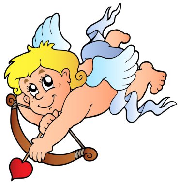 Cupid shooting with bow - vector illustration. clipart