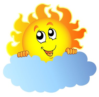 Cartoon Sun holding cloud - vector illustration. clipart